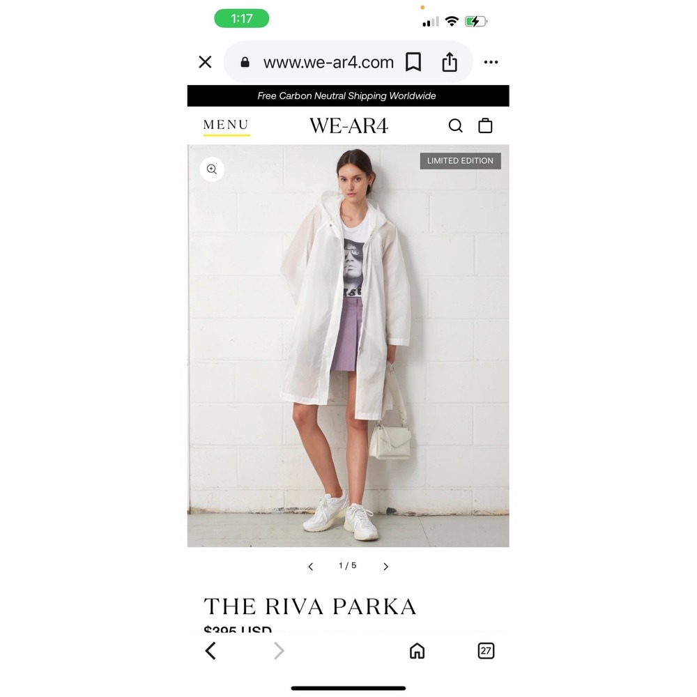 We-ar4 Limonta Riva Parka 1:18 White Women's Sz L Hooded Lightweight Jacket‎ NWT